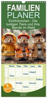 Produktbild: Familienplaner 2027 - Eichh&ouml;rnchen - Die lustigen Tiere und ihre Berufe im Wald mit 5 Spalten (Wandkalender, 21 x 45 cm) CALVENDO