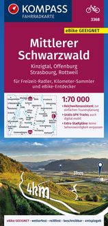 Produktbild: KOMPASS Fahrradkarte 3368 Mittlerer Schwarzwald, Kinzigtal, Offenburg, Strasbourg 1:70.000