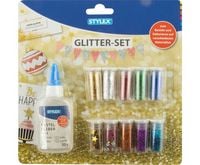 Produktbild: Stylex Glitter-Set zum Basteln und Dekorieren, inkl. Bastelkleber, 11-teilig
