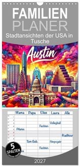 Produktbild: Familienplaner 2027 - Stadtansichten der USA in Tusche mit 5 Spalten (Wandkalender, 21 x 45 cm) CALVENDO
