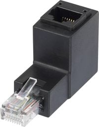 Produktbild: RJ45 Netzwerk Adapter CAT 5e 90&deg; nach oben gewinkelt [1x RJ45-Stecker - 1x RJ45-Buchse] 0.00 m Schwarz Renkforce