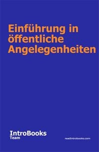 Produktbild: Einf&uuml;hrung in &ouml;ffentliche Angelegenheiten