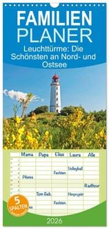 Produktbild: Familienplaner 2026 - Leuchtt&uuml;rme: Die Sch&ouml;nsten an Nord- und Ostsee mit 5 Spalten (Wandkalender, 21 x 45 cm) CALVENDO