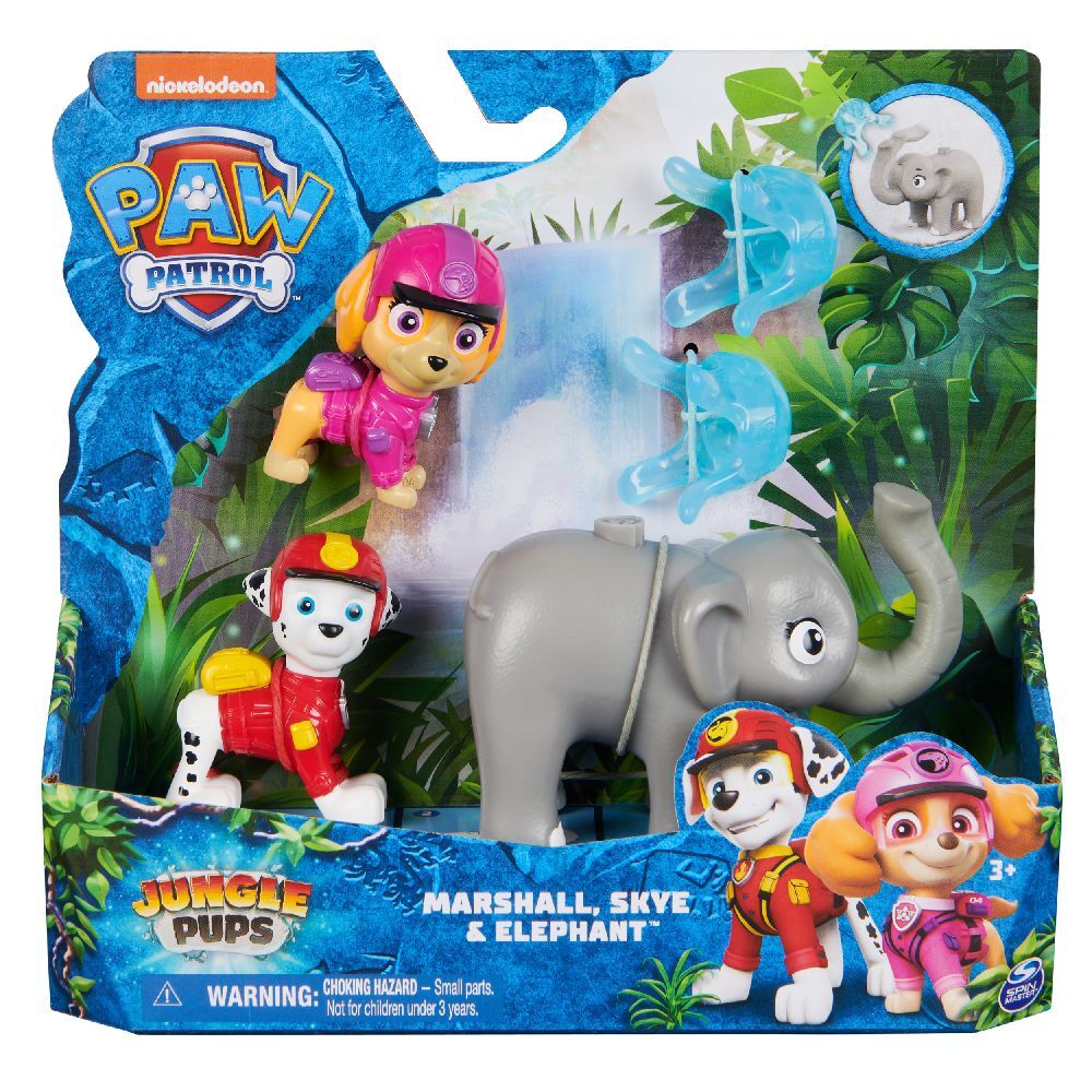 Produktbild: PAW Patrol Jungle Pups – Hero Pups Figuren-Set mit 2 Hundefiguren (Marshall & Skye) und einer Elefanten-Figur mit Wurffunktion