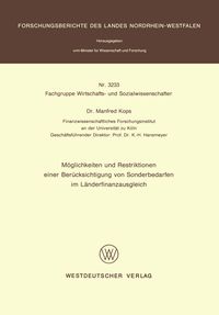 Produktbild: M&ouml;glichkeiten und Restriktionen einer Ber&uuml;cksichtigung von Sonderbedarfen im L&auml;nderfinanzausgleich