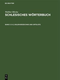Produktbild: S&ndash;Z, Siglenverzeichnis und Ortsliste