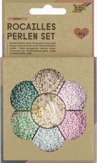 Produktbild Folia  Rocailles-Perlen-Set PASTELL, ~90g Perlen, 3x1m Nylonfaden, 3 Verschlüsse