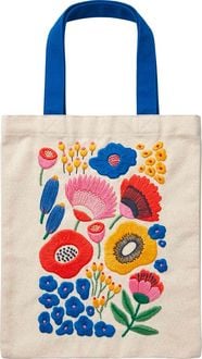 Produktbild: Bunte Blumengr&uuml;&szlig;e Bestickter Stoffbeutel beige