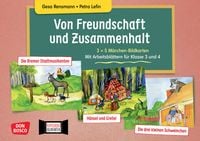 Produktbild: Von Freundschaft und Zusammenhalt - 3 x 5 M&auml;rchen-Bildkarten. Mit Arbeitsbl&auml;ttern f&uuml;r Klasse 3 und 4. Kamishibai Bildkartenset