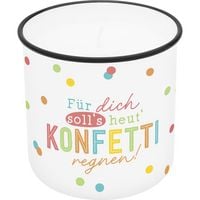 Produktbild: Lieblingskerze in Emailleoptik Motiv "F&uuml;r dich soll es Konfetti regnen!"