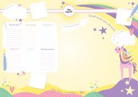 Produktbild: Schreibtischunterlage Kinder aus Papier in Gelb / Rosa mit Einhorn Motiv | 50 Blatt zum Abrei&szlig;en in DIN A2