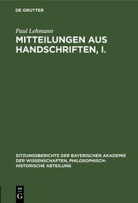 Produktbild: Mitteilungen aus Handschriften, I.