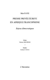 Produktbild: Presse privee ecrite en afrique francophone - enjeux democra