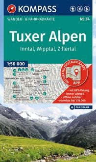 Produktbild: KOMPASS Wanderkarte 34 Tuxer Alpen, Inntal, Wipptal, Zillertal 1:50.000