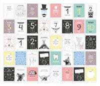 Produktbild: 40 Baby Meilenstein-Karten f&uuml;r das 1. Lebensjahr f&uuml;r M&auml;dchen und Junge. Baby Milestone Cards deutsch, zur Erinnerung der Entwicklung der ersten Monate. Geschenk-Set inkl. Box zur Aufbewahrung. Geschenkidee zur Geburt, Schwangerschaft, Taufe oder Baby Show