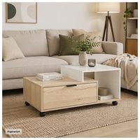 Produktbild: HTI-Living Couchtisch Cedrik auf Rollen mit Schublade Artisaneiche-Wei&szlig;