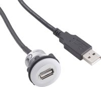 Produktbild: TRU COMPONENTS USB A Einbaubuchse 2.0 Schwarz 1 x USB A Buchse auf 1 x USB A Stecker mit Beleuchtung und 1.50 m Kabel Inhalt: 1 St.