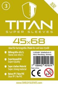 Produktbild: Shield Titan 3 - 100 Super Sleeves f&uuml;r Kartengr&ouml;&szlig;e 45 x 68 mm