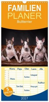 Produktbild: Familienplaner 2027 - Bullterrier mit 5 Spalten (Wandkalender, 21 x 45 cm) CALVENDO