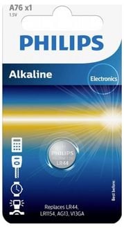 Produktbild: Philips Knopfzelle LR44 1.5V 1 St. Alkali-Mangan A76