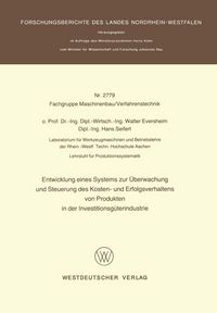 Produktbild: Entwicklung eines Systems zur &Uuml;berwachung und Steuerung des Kosten- und Erfolgsverhaltens von Produkten in der Investitionsg&Uuml;terindustrie
