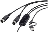 Produktbild: Renkforce RF-6439636 USB, MIDI Adapter [2x DIN-Stecker 5pol. - 1x USB-C&reg;, USB-A] Schwarz 2m
