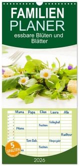 Produktbild: Familienplaner 2026 - essbare Bl&uuml;ten und Bl&auml;tter mit 5 Spalten (Wandkalender, 21 x 45 cm) CALVENDO