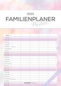 Bild vom Artikel Familienplaner Pastell 2024 - Familienkalender A3 (29,7x42 cm) - mit 5 Spalten, Ferienterminen (DE/AT/CH) und viel Platz für Notizen - Wandkalender vom Autor 