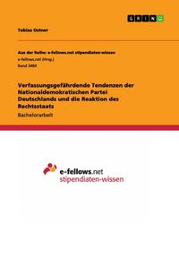 Produktbild: Verfassungsgef&auml;hrdende Tendenzen der Nationaldemokratischen Partei Deutschlands und die Reaktion des Rechtsstaats