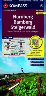 Produktbild: KOMPASS Fahrradkarte 3328 N&uuml;rnberg, Bamberg, Steigerwald 1:70.000