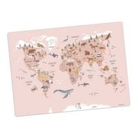 Produktbild: Scriptum Tischset Kindertischset Weltkarte Tiere rosa - 44 x 32 cm, aus premium Vinyl
