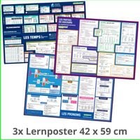 Produktbild: Mindmemo Lernposter 3er Set - Franz&ouml;sische Zeiten + Wortarten + Pronomen | Grammatik lernen Grundwissen Lernhilfe