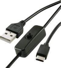 Produktbild: Renkforce Strom-Kabel Raspberry Pi&reg; [1x USB 2.0 Stecker A - 1x USB-C&reg; Stecker] 1.00 m Schwarz inkl. Ein/Aus-Schalter