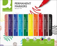 Produktbild: Q-CONNECT&reg; Permanent Marker mit Rundspitze, 10er Etui (schwarz, braun, rot, orange, gelb, gr&uuml;n, hellblau, blau,, violett, rosa)