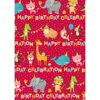 Produktbild: Idena Geschenkpapier Happy Birthday Celebration Tiere 70cmx2m