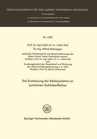 Produktbild: Die Erscheinung der Reiboxydation an ionitrierten Stahloberfl&auml;chen