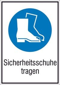 Produktbild: Gebotsschild Fu&szlig;schutz benutzen Folie selbstklebend (B x H) 131mm x 185mm ISO 7010 1St.