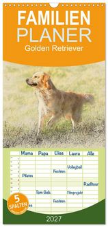 Produktbild: Familienplaner 2027 - Golden Retriever mit 5 Spalten (Wandkalender, 21 x 45 cm) CALVENDO