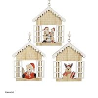 Produktbild: HTI-Living Baumschmuck H&auml;uschen Fenster, 3er Set Holz Baumschmuck H&auml;uschen Fenster, 3er Set Holz