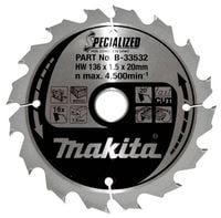 Produktbild: Makita SPECIALIZED B-33532 Hartmetall Kreiss&auml;geblatt 136 x 20 x 1 mm Z&auml;hneanzahl: 16 1 St.