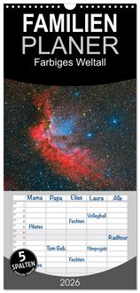 Produktbild: Familienplaner 2026 - Farbiges Weltall mit 5 Spalten (Wandkalender, 21 x 45 cm) CALVENDO