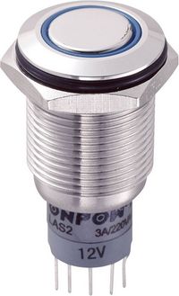 Produktbild: TRU COMPONENTS 701845 LAS2GQF-11ZE/B/12V/S/P Vandalismusgesch&uuml;tzter Druckschalter 250 V/AC 3 A 1 x Ein/Ein rastend Blau 1 St.