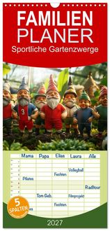 Produktbild: Familienplaner 2027 - Sportliche Gartenzwerge mit 5 Spalten (Wandkalender, 21 x 45 cm) CALVENDO