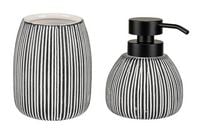 Produktbild: Seifenspender Set Mod. Pascoli, schwarz/wei&szlig;, Keramik, 0.5L, streifenmuster, modernes design