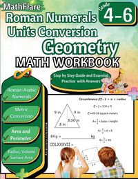 Produktbild: Roman Numerals, Unit Conversion and Geometry Math Workbook 4th to 6th Grade