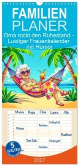 Produktbild: Familienplaner 2027 - Oma rockt den Ruhestand - Lustiger Frauenkalender mit Humor mit 5 Spalten (Wandkalender, 21 x 45 cm) CALVENDO
