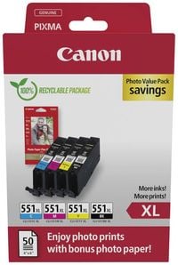 Produktbild: Canon Druckerpatrone CLI-551XL BK/C/M/Y Photo Value Pack Original Kombi-Pack Schwarz, Cyan, Magenta, Gelb 6443B008