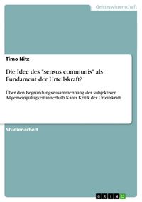 Produktbild: Nitz, T: Idee des "sensus communis" als Fundament der Urteil