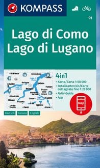 Produktbild: KOMPASS Wanderkarte 91 Lago di Como, Lago di Lugano 1:50.000