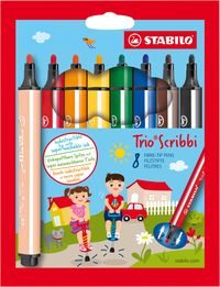 Produktbild: Gefederter Dreikant-Filzstift - STABILO Trio Scribbi - 8er Pack - mit 8 verschiedenen Farben